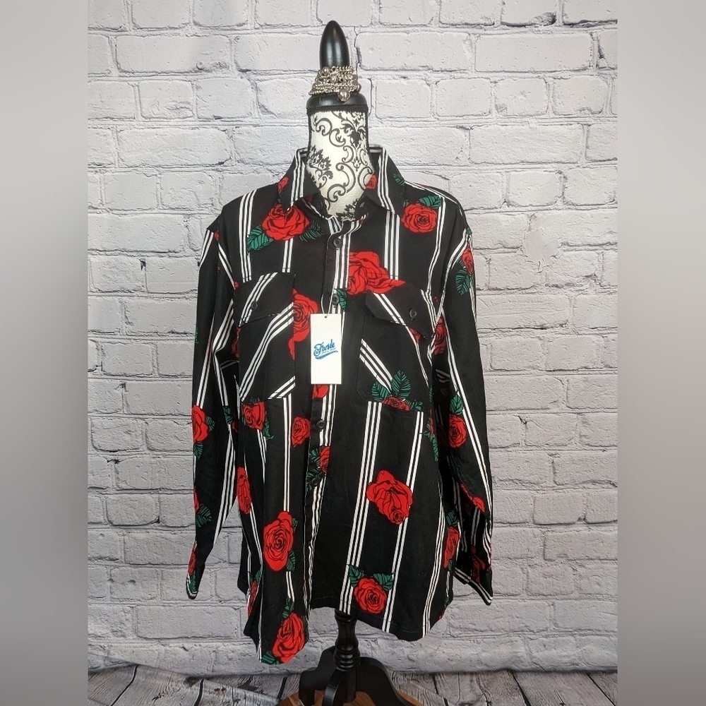Fresh women's long sleeve button front floral print size 2x jacket pockets BBIN